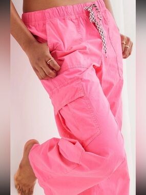 Aerie Baggy Cargo Skater Pants Coral Pink Neon Sz XS Oversized Wide Leg Beachy